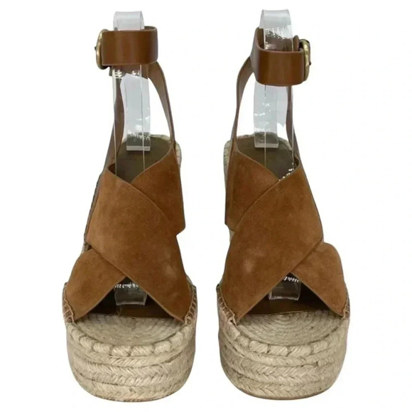 Marc Fisher LTD Abacia Tan Leather Espadrille Womens Platform Sandals 9M - Picture 4 of 15